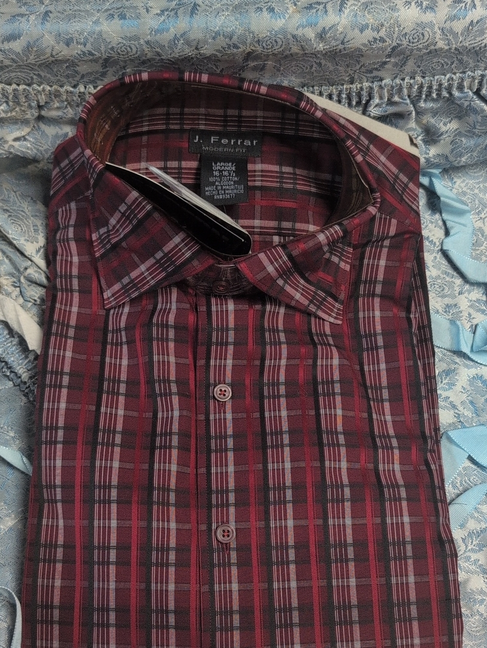 J. Ferrar Men's Burgundy Plaid Button-Down Shirt